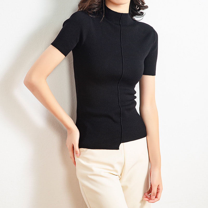 Fekete Mock Neck Pullover Pulóver