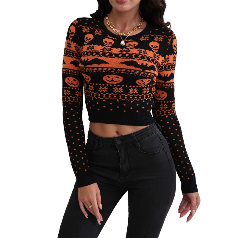Halloween csupasz midriff felsők kötött pulóver nők